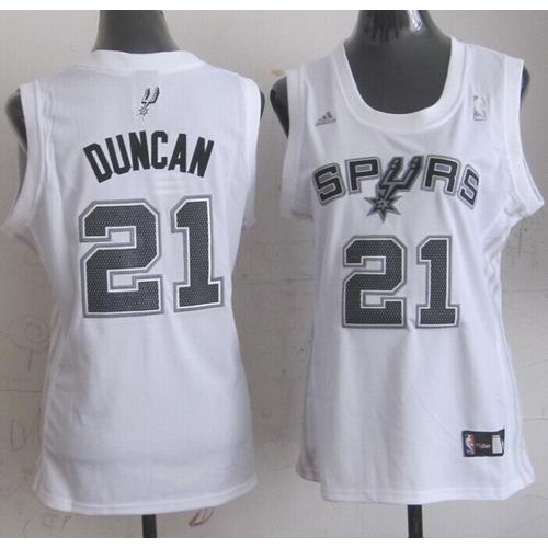 San Antonio Spurs #21 Tim Duncan White Fashion Womens Stitched Jersey Womens