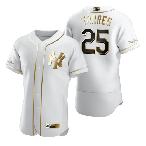 New York New York Yankees #25 Gleyber Torres White Men's Authentic Golden Edition Jersey Men's