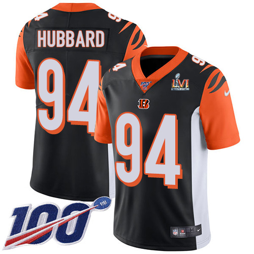 Bengals #94 Sam Hubbard Black Team Color Super Bowl LVI Patch Youth Stitched 100th Season Vapor Limited Jersey