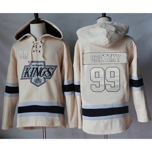 Los Angeles Kings #99 Wayne Gretzky Cream Sawyer Hooded Sweatshirt Stitched Jersey Men's
