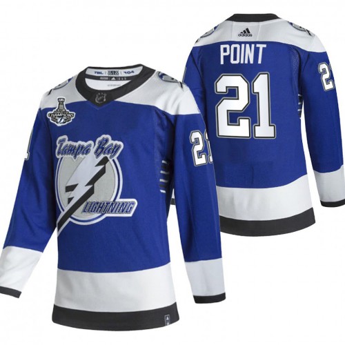 Adidas Tampa Bay Lightning #21 Brayden Point Blue Road Authentic Youth 2021 Stanley Cup Champions Jersey Youth