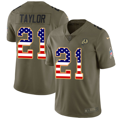 Commanders #21 Sean Taylor Olive/USA Flag Men's Stitched Limited 2017 Salute To Service Jersey