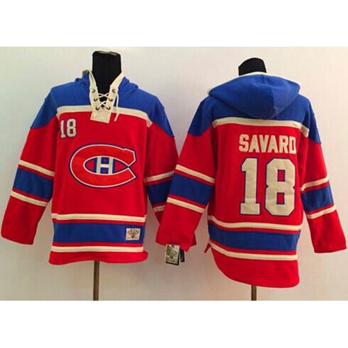Montreal Canadiens #18 Serge Savard Red Sawyer Hooded Sweatshirt Stitched Jersey Men's