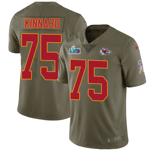 Chiefs #75 Darian Kinnard Olive Super Bowl LVII Patch Youth Stitched Limited 2017 Salute To Service Jersey