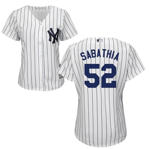 New York Yankees #52 C.C. Sabathia White Strip Home Women's Stitched Jersey Womens