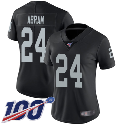 Raiders #24 Johnathan Abram Black Team Color Women's Stitched 100th Season Vapor Limited Jersey