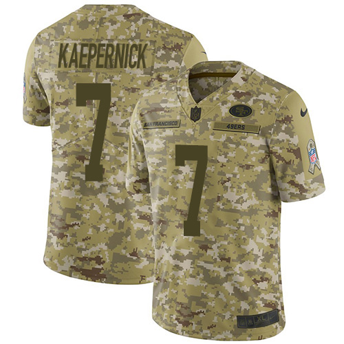 San Francisco 49ers #7 Colin Kaepernick Camo Youth Stitched Limited 2018 Salute to Service Jersey Youth