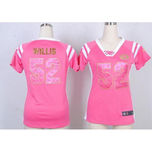San Francisco 49ers #52 Patrick Willis Pink Women's Stitched Elite Draft Him Shimmer Jersey Womens