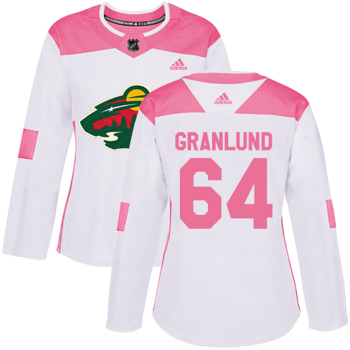 Adidas Minnesota Wild #64 Mikael Granlund White/Pink Authentic Fashion Women's Stitched Jersey Womens
