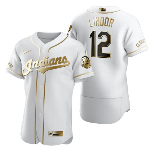 Cleveland Guardians #12 Francisco Lindor White Men's Authentic Golden Edition Jersey Men's