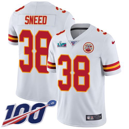 Chiefs #38 L'Jarius Sneed White Super Bowl LVII Patch Youth Stitched 100th Season Vapor Limited Jersey