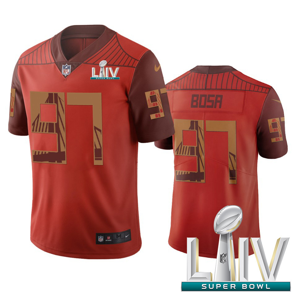 San Francisco 49ers #97 Nick Bosa Orange Super Bowl LIV 2020 Vapor Limited City Edition Jersey