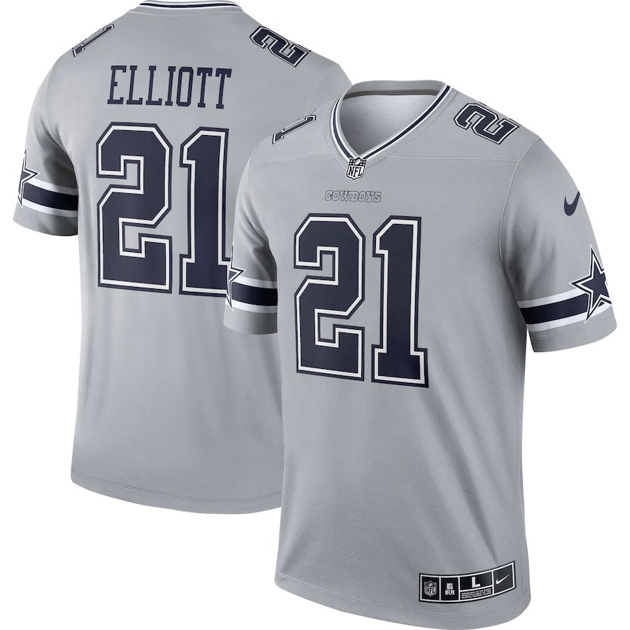 Dallas Cowboys #21 Ezekiel Elliott Men's Gray Inverted Legend Jersey