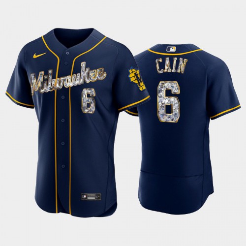 Milwaukee Milwaukee Brewers #6 Lorenzo Cain Men's Diamond Edition Jersey - Navy Men's