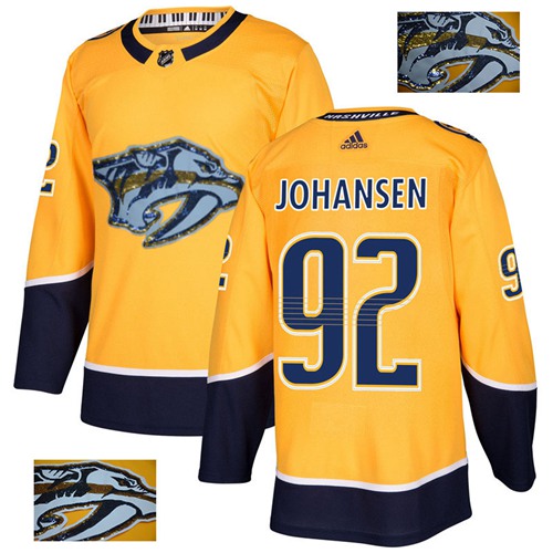 Adidas Nashville Predators #92 Ryan Johansen Yellow Home Authentic Fashion Gold Stitched Jersey Men's
