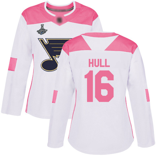 Adidas St. Louis Blues #16 Brett Hull White/Pink Authentic Fashion Stanley Cup Champions Women's Stitched Jersey Womens