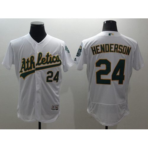 Oakland Athletics #24 Rickey Henderson White Flexbase Authentic Collection Stitched Jersey Men's
