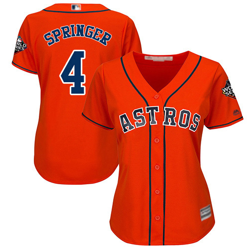Houston Astros #4 George Springer Orange Alternate 2019 World Series Bound Women's Stitched Jersey Womens
