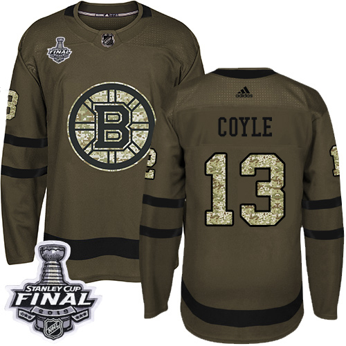 Adidas Boston Bruins #13 Charlie Coyle Green Salute to Service 2019 Stanley Cup Final Stitched Jersey Men's