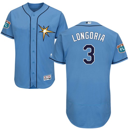 Tampa Bay Rays #3 Evan Longoria Light Blue Flexbase Authentic Collection Stitched Jersey Men's