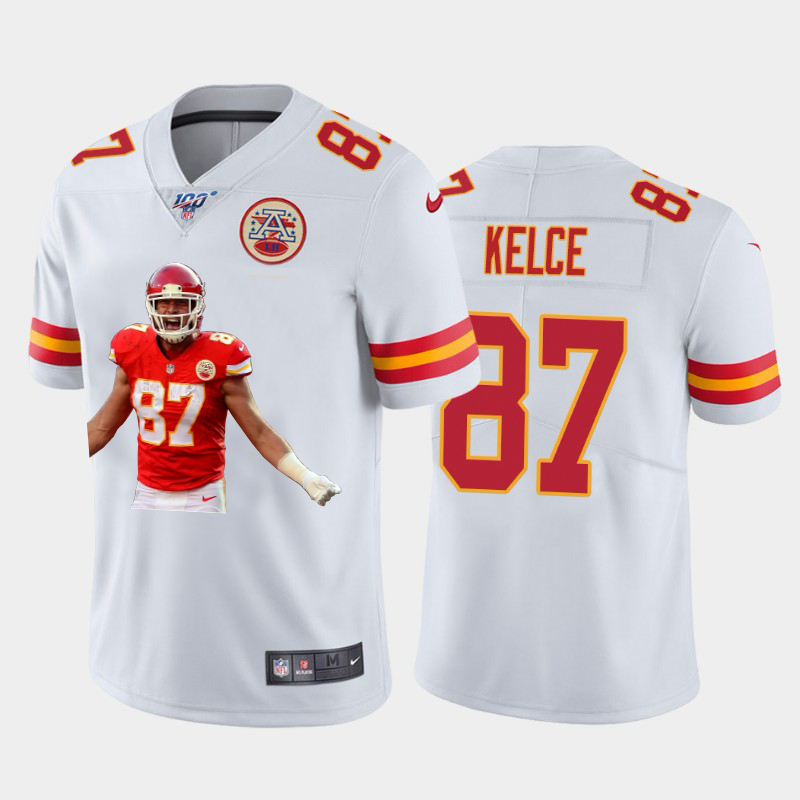 Kansas City Chiefs #87 Travis Kelce Team Hero 2 Vapor Limited 100 Jersey White Golden