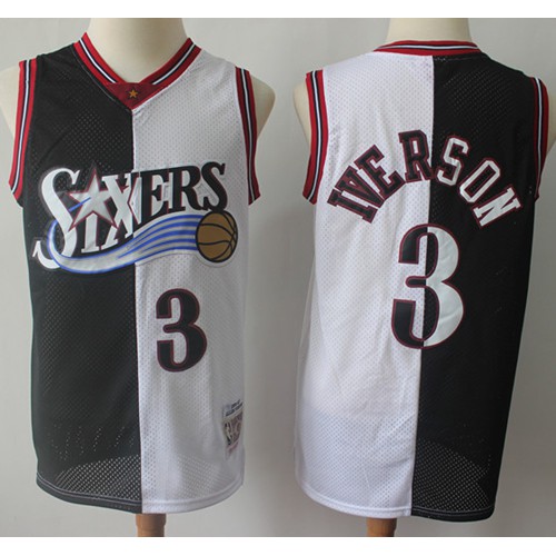 Mitchell And Ness Philadelphia 76ers #3 Allen Iverson Black/White Stitched Jersey Mens