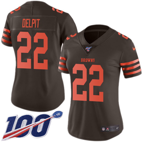 Cleveland Browns #22 Grant Delpit Brown Women's Stitched Limited Rush 100th Season Jersey Womens