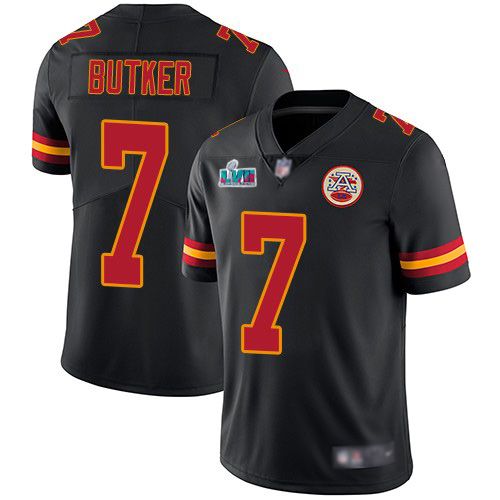 Chiefs #7 Harrison Butker Black Super Bowl LVII Patch Men's Stitched Limited Rush Jersey