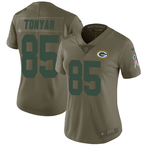 Green Bay Packers #85 Robert Tonyan Olive Women's Stitched Limited 2017 Salute To Service Jersey Womens