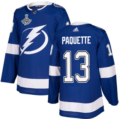 Adidas Tampa Bay Lightning #13 Cedric Paquette Blue Home Authentic 2020 Stanley Cup Champions Stitched Jersey Men's