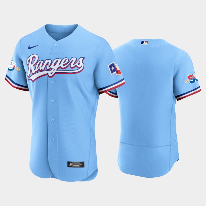 Texas Rangers Blank Authentic 50th Anniversary Men's Alternate Jersey - Light Blue