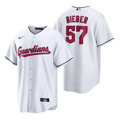 Cleveland Guardians #57 Shane Bieber White Men's 2022 Replica Home Jersey Men's