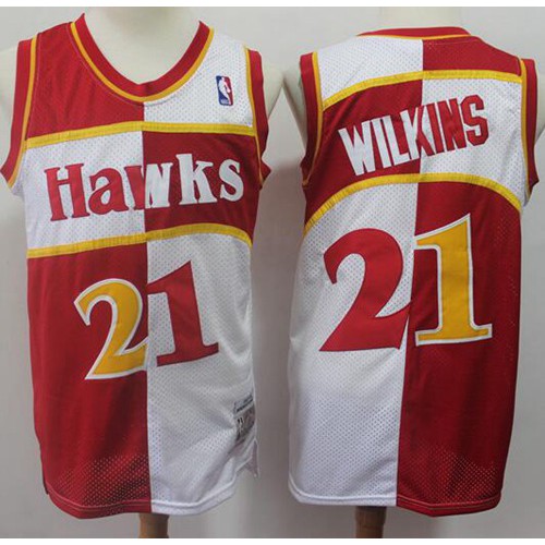 Mitchell And Ness Split Fashion Atlanta Hawks #21 Dominique Wilkins Red/White Stitched Jersey Mens
