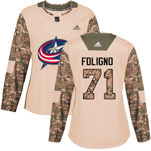 Adidas Columbus Blue Jackets #71 Nick Foligno Camo Authentic 2017 Veterans Day Women's Stitched Jersey Womens