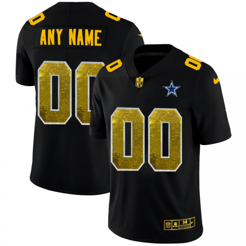 Dallas Cowboys Custom Men's Black Golden Sequin Vapor Limited Jersey