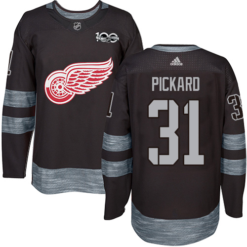 Adidas Detroit Red Wings #31 Calvin Pickard Black 1917-2017 100th Anniversary Stitched Jersey Men's