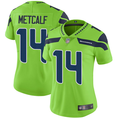 Seahawks #14 D.K. Metcalf Green Women's Stitched Limited Rush Jersey
