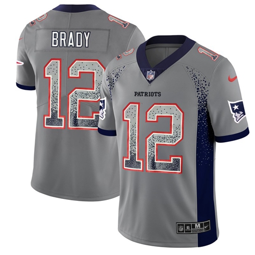 Patriots #12 Tom Brady Grey Men's Stitched Limited Rush Drift Fashion Jersey