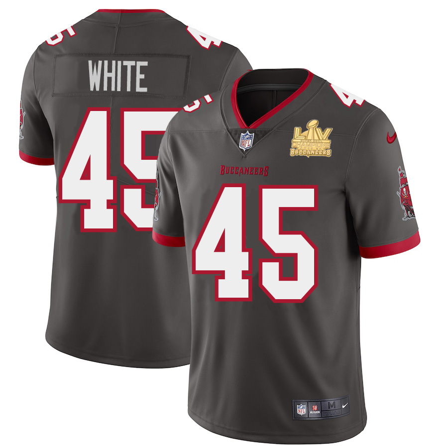 Tampa Bay Buccaneers #45 Devin White Men's Super Bowl LV Champions Patch Pewter Alternate Vapor Limited Jersey