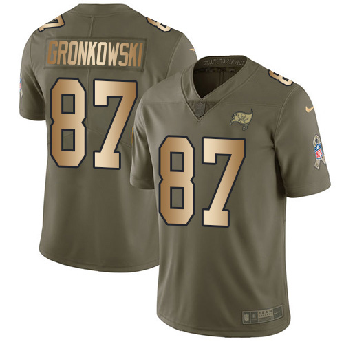 Buccaneers #87 Rob Gronkowski Olive/Gold Men's Stitched Limited 2017 Salute To Service Jersey