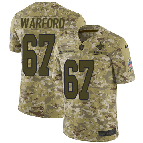 New Orleans Saints #67 Larry Warford Camo Youth Stitched Limited 2018 Salute to Service Jersey Youth