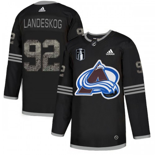 Adidas Colorado Avalanche #92 Gabriel Landeskog Adidas 2022 Stanley Cup Final Patch Men's Hockey Fights Adidas Colorado Avalanche Jersey Black Men's