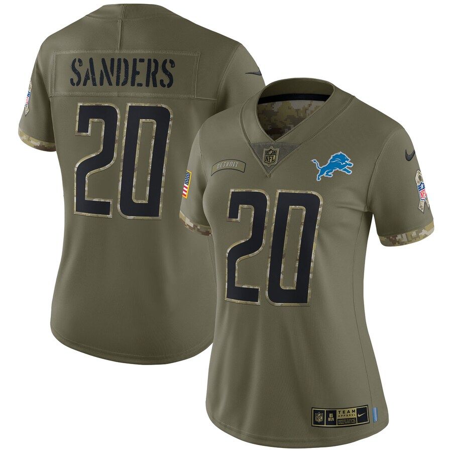 Detroit Lions #20 Barry Sanders Women's 2022 Salute To Service Limited Jersey - Olive
