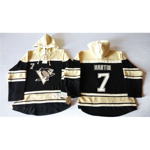 Pittsburgh Penguins #7 Paul Martin Black Sawyer Hooded Sweatshirt Stitched Jersey Men's