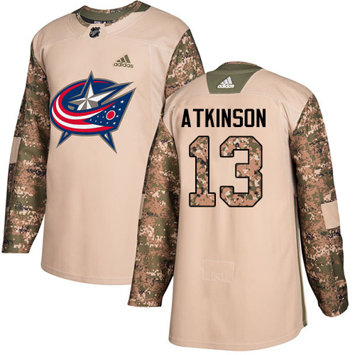Adidas Columbus Blue Jackets #13 Cam Atkinson Camo Authentic 2017 Veterans Day Stitched Jersey Men's