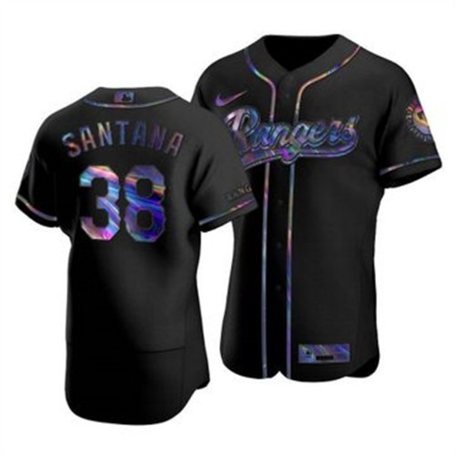 Texas Texas Rangers #38 Danny Santana Men's Iridescent Holographic Collection Jersey - Black Men's
