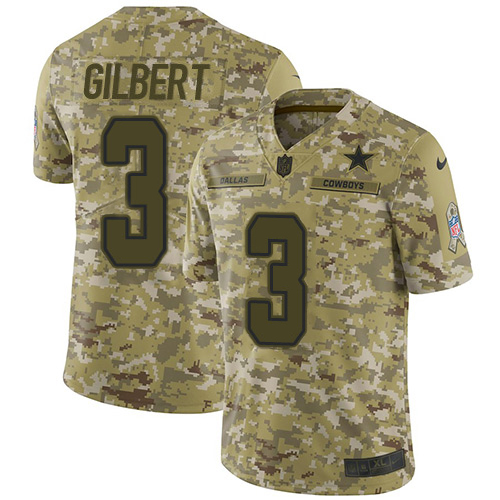 Dallas Cowboys #3 Garrett Gilbert Camo Youth Stitched Limited 2018 Salute To Service Jersey Youth