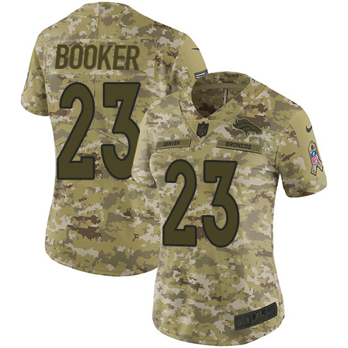Denver Broncos #23 Devontae Booker Camo Women's Stitched Limited 2018 Salute to Service Jersey Womens