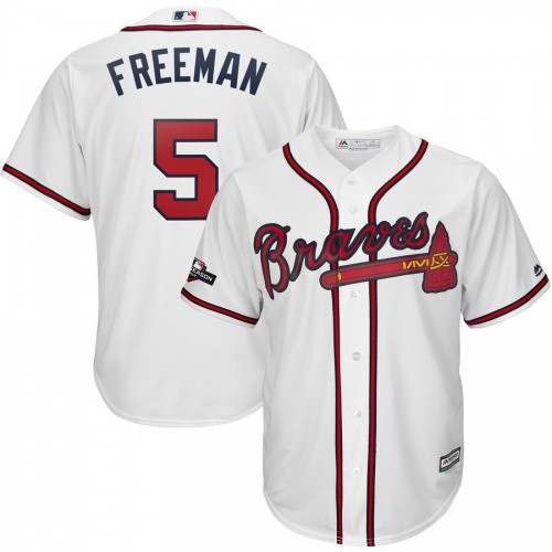 Atlanta Atlanta Braves #5 Freddie Freeman Majestic 2019 Postseason Official Cool Base Player Jersey White Men's