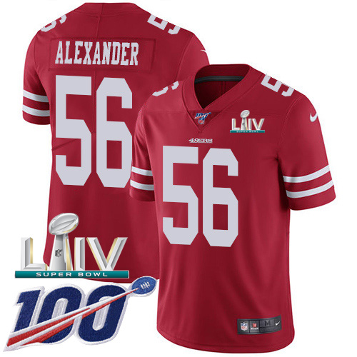 San Francisco 49ers #56 Kwon Alexander Red Super Bowl LIV 2020 Team Color Men's Stitched 100th Season Vapor Limited Jersey Men's